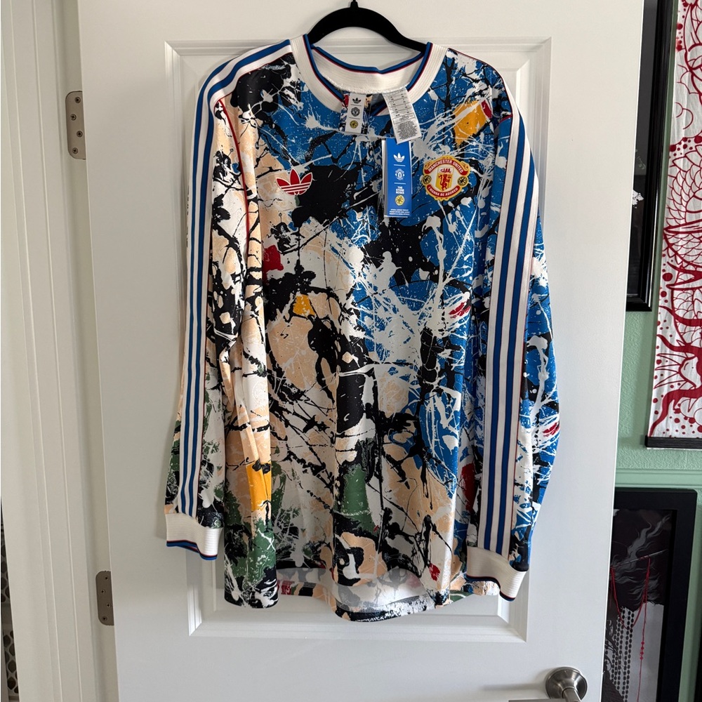 adidas Multicolor Paint-Splash Long Sleeve Jersey — Blue, Black, White